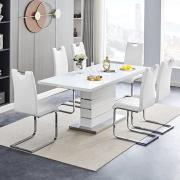 Parini Small Extending White Dining Table 4 Petra White Chairs