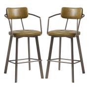 Alstan Vintage Gold Faux Leather Bar Stools In Pair