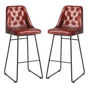 Hayton Vintage Red Genuine Leather Bar Stools In Pair