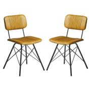 Donna Vintage Gold Genuine Leather Dining Chairs In Pair