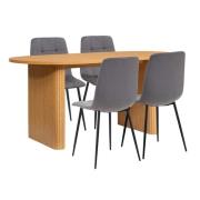 Avenel Fluted Wooden Dining Table Oval In Oak With 4 Chairs