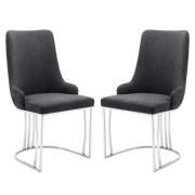 Burma Grey Velvet Dining Chairs With Steel Frame In Pair