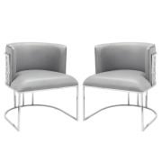 Palmer Grey Faux Leather Dining Chairs With Silver Frame In Pair