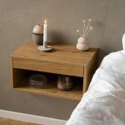 Cloquet Wall Hung Wooden Bedside Cabinet With 1 Drawer In Oak