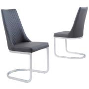 Culver Grey PU Leather Dining Chairs With Chrome Legs In Pair