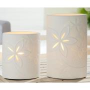 Allegan White Porcelain Floral Design Table Lamps In Pair
