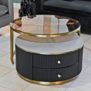 Groton Glass Top Coffee Table With 2 Drawers In Black And Gold