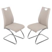 Zanesville Champagne Leather Dining Chairs With Chrome Legs In Pair