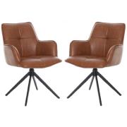 Joplin Tan PU Leather Dining Chairs With Metal Base In Pair
